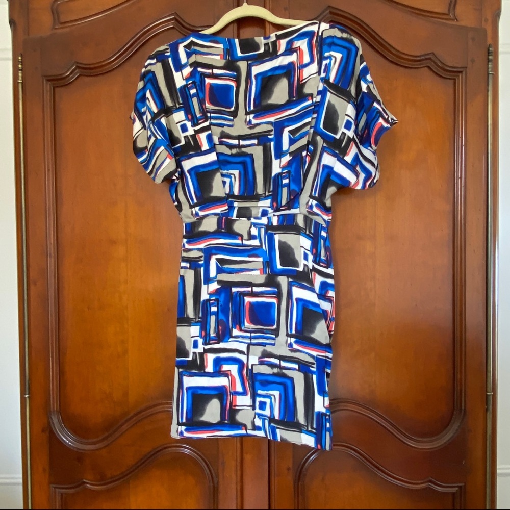 Poleci 100% Silk Geometric Mini Dress | Size 0